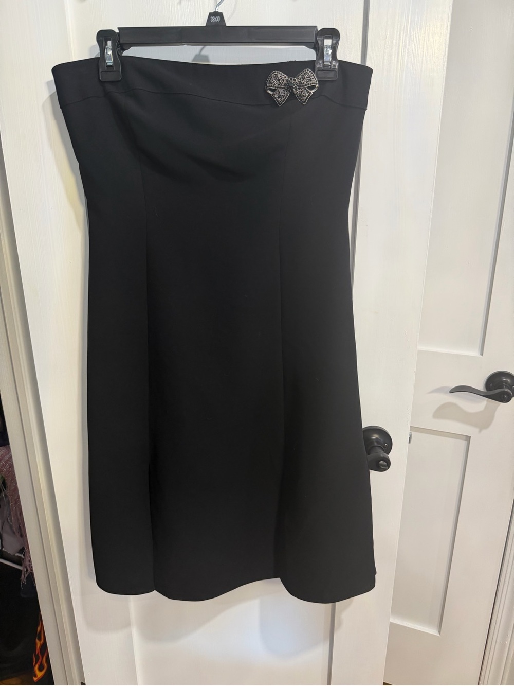 Donna Morgan Black Strapless Dress with Rhinestone Bow Accent